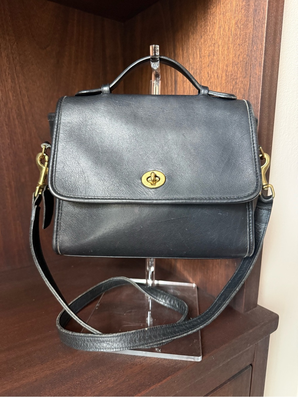 Vintage Coach Court Bag 9870 Black Leather Crossbody Purse Messenger Made in USA
